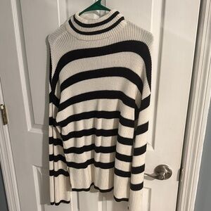 BKE Black and White Striped Turtleneck Sweater